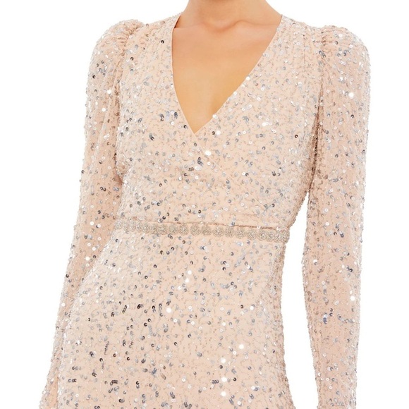 Mac Duggal 10740 NWT SEQUIN GOWN WITH EMBELLISHED HEMLINE AND BELT - Picture 3 of 8